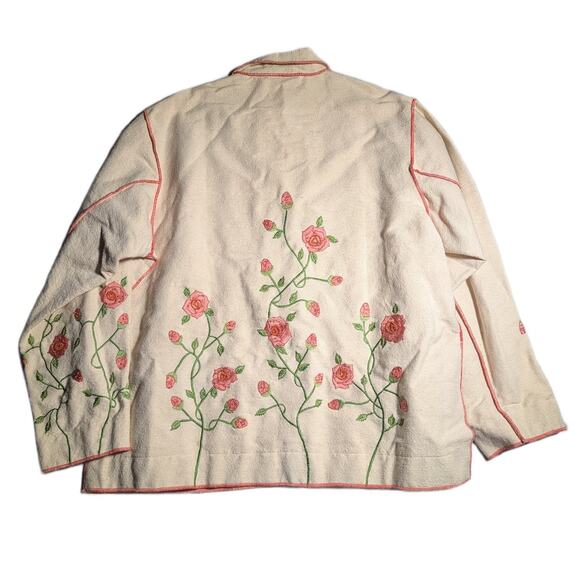 Vtg 1990s Monterey Bay Beige Rose Floral Embroidered Button Up Barn Jacket Sz XL - Picture 2 of 5